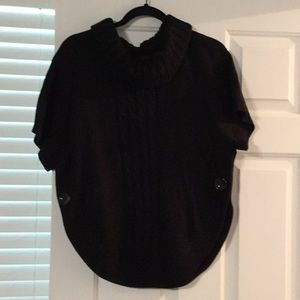 Black short sleeve cowl sweater with button detail